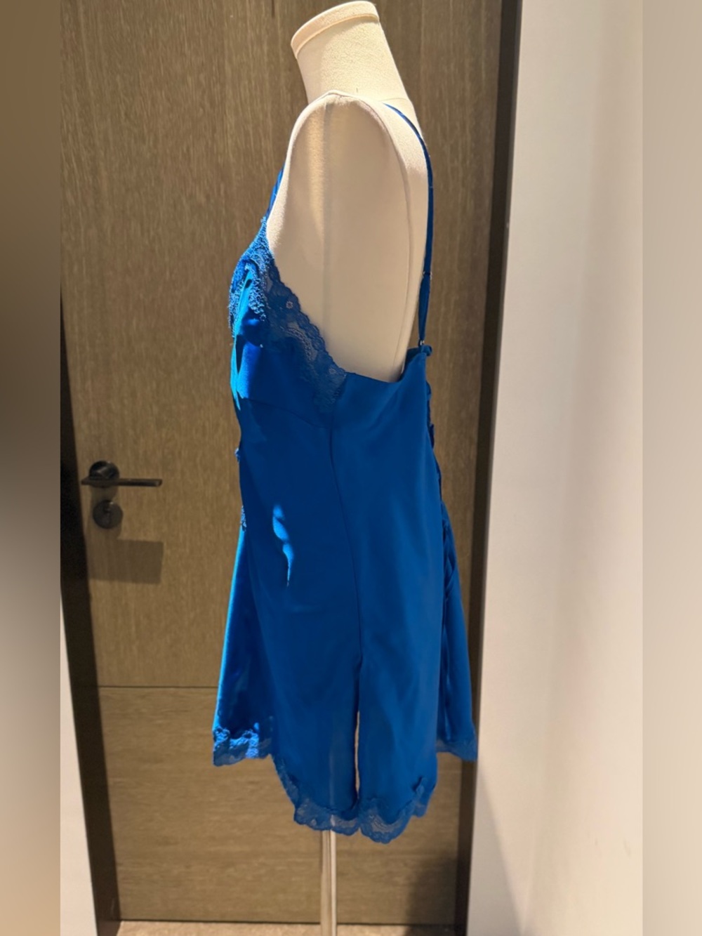 Bras N Things Royal Blue Lace Trim Satin Chemise - Picture 4 of 11
